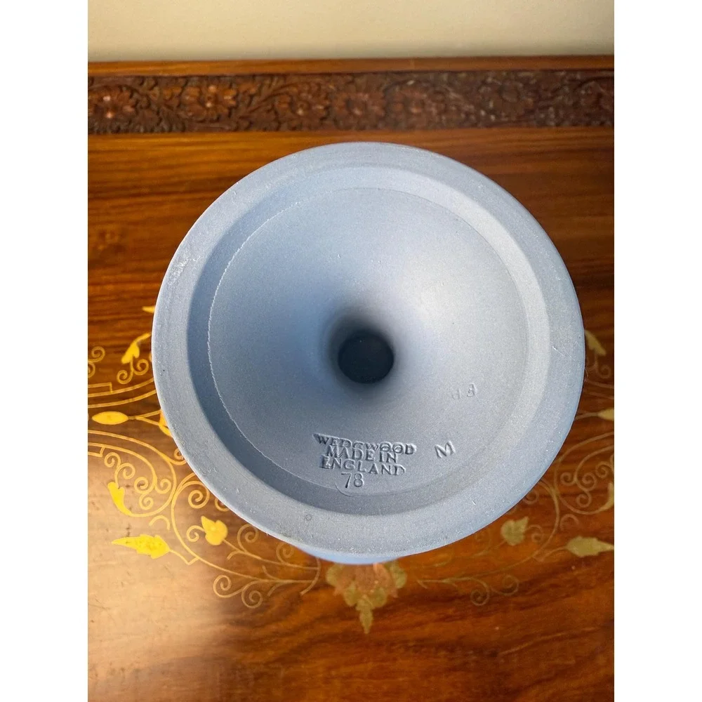 Vintage 1978 Wedgwood Jasperware Vase • Blue White Neoclassical Pedestal Urn